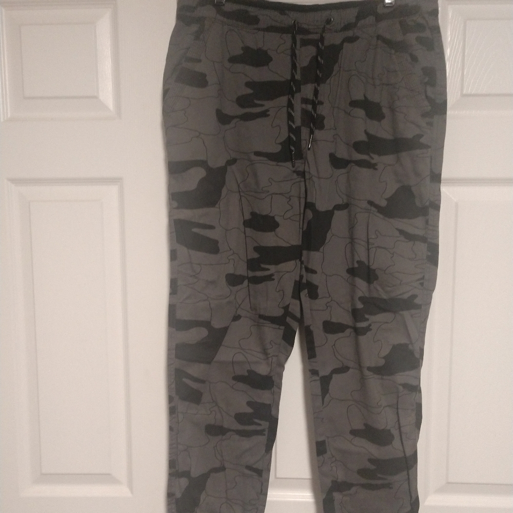 Boys size Large grey and black camo pants with elastic waist